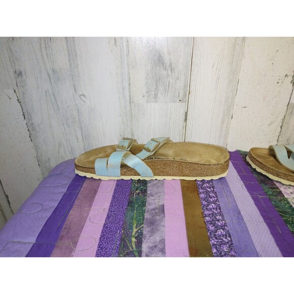 Birkenstock Yao Balance Washed Metallic Aquamarine Leather Sandals Sz 38 / US 7 - Picture 8 of 11